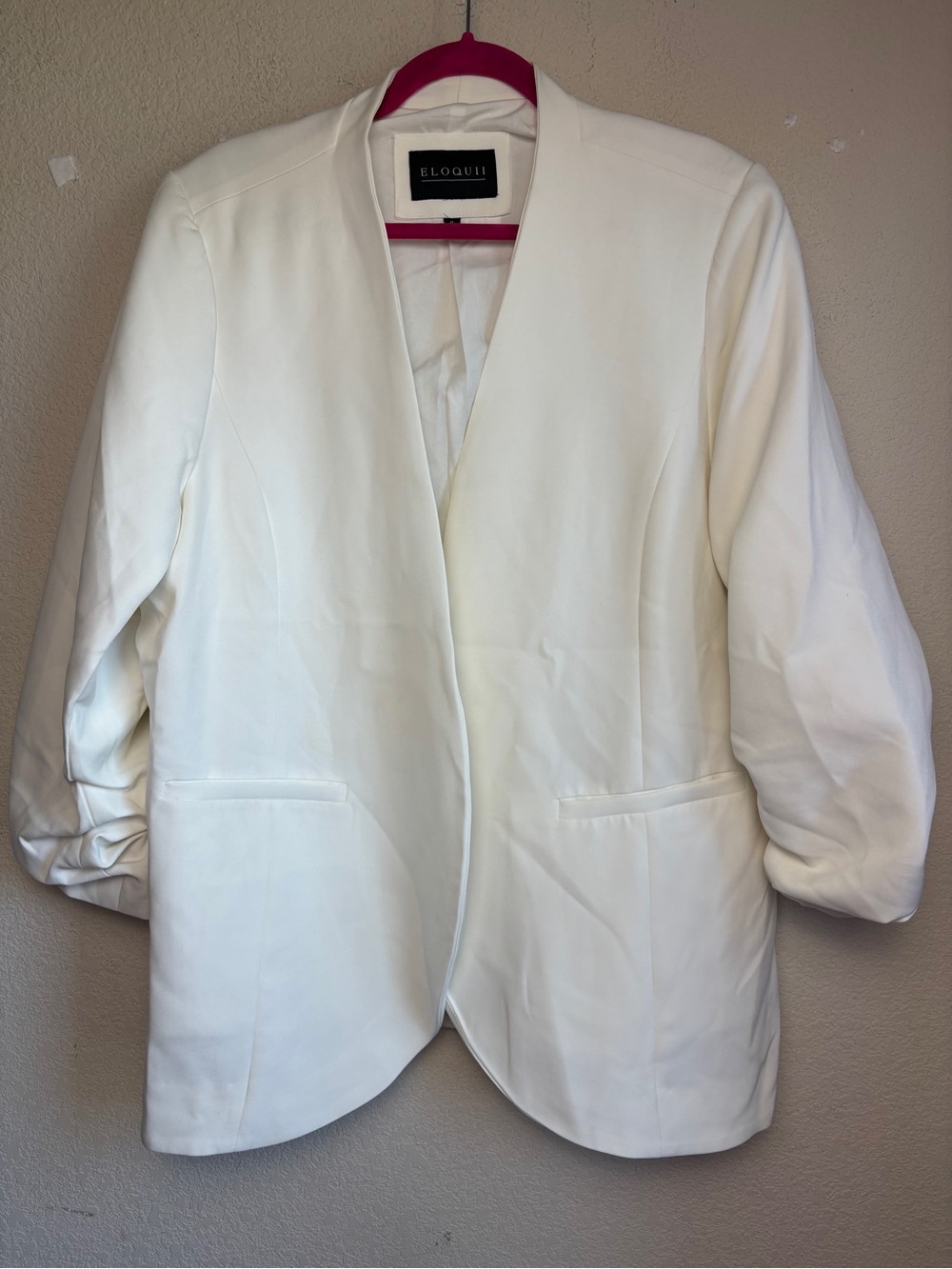 ELOQUII White Cream Ivory Open Front Ruched Sleeve Blazer 22